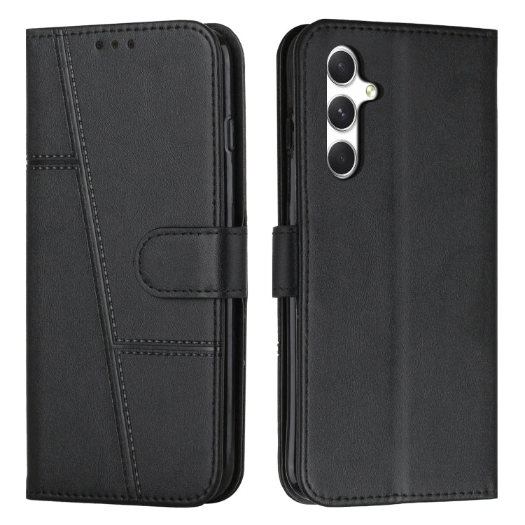 Samsung Galaxy A56 5G Stitching Calf Texture Buckle Leather Case Cover - Black