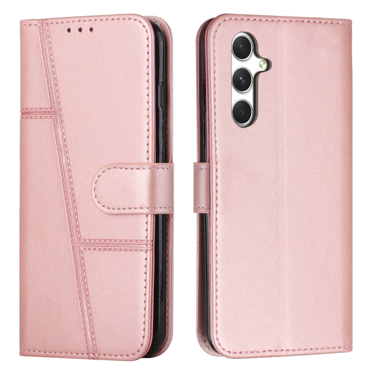 Samsung Galaxy A56 5G Stitching Calf Texture Buckle Leather Phone Case Cover - Rose Gold
