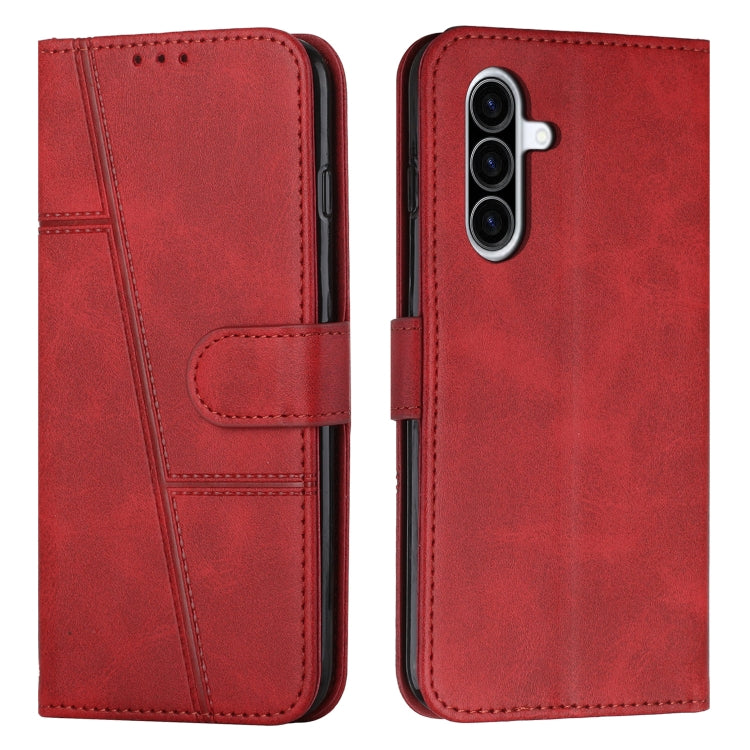 Samsung Galaxy A36 5G Red Stitching Calf Texture Leather Phone Case Cover with Buckle