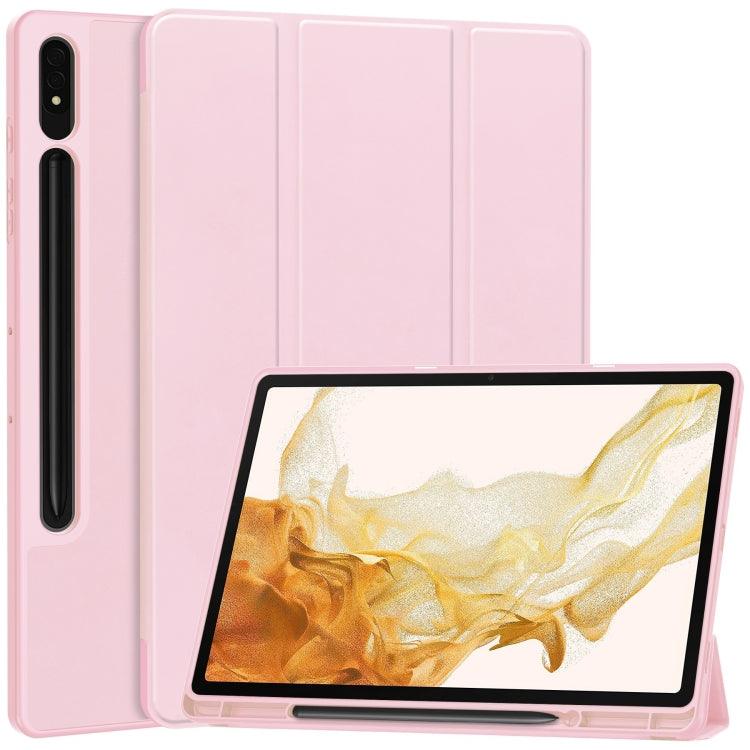 Samsung Galaxy Tab S9+ 3-Fold Pure Color TPU Smart Leather Tablet Case Cover with Pen Slot (Pink)