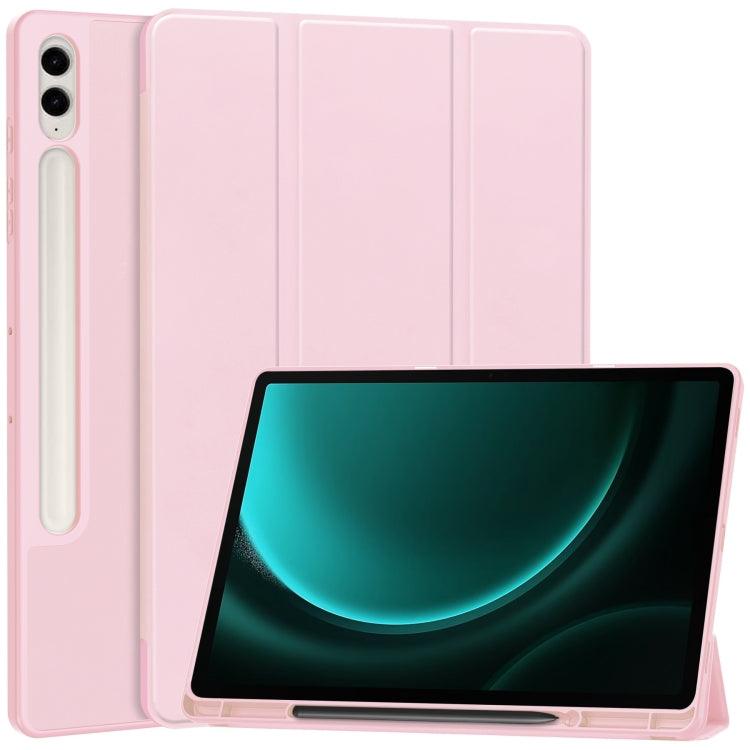 Samsung Galaxy Tab S9 FE+ 3-Fold Pure Color TPU Smart Leather Tablet Case Cover with Pen Slot (Pink)