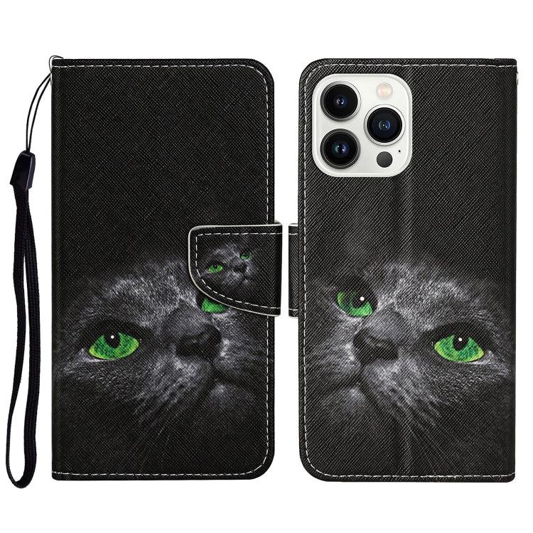 Apple iPhone 15 Pro 3D Colored Drawing Flip Leather Phone Case Cover (Black Cat)