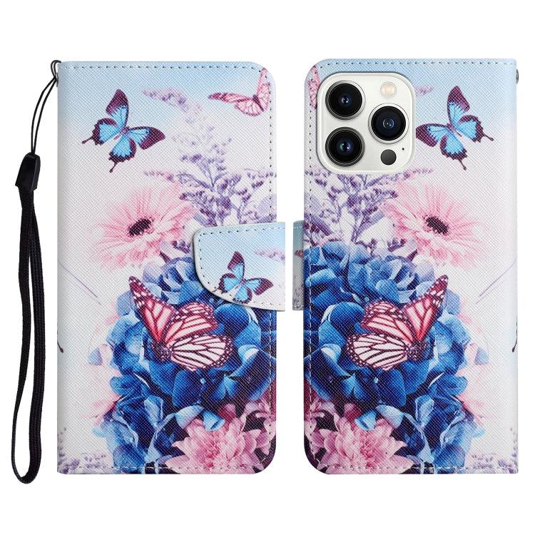 Apple iPhone 15 Pro 3D Colored Drawing Flip Leather Phone Case Cover (Purple butterfly)