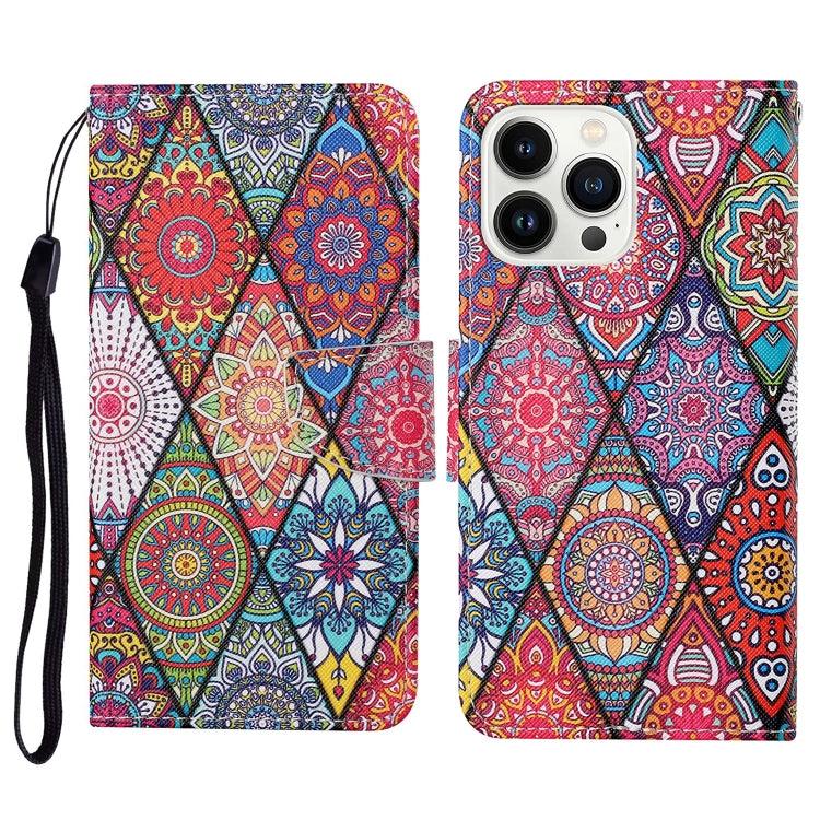 Apple iPhone 15 Pro 3D Colored Drawing Flip Leather Phone Case Cover (Rhombus Totem)