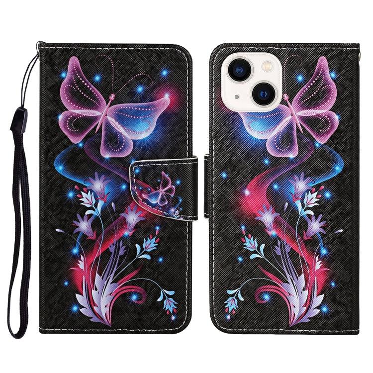 Apple iPhone 15 Plus 3D Colored Drawing Flip Leather Phone Case Cover (Fluorescent Butterfly)