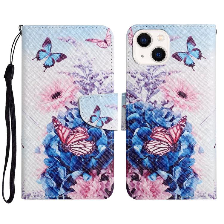 Apple iPhone 15 Plus 3D Colored Drawing Flip Leather Phone Case Cover (Purple butterfly)