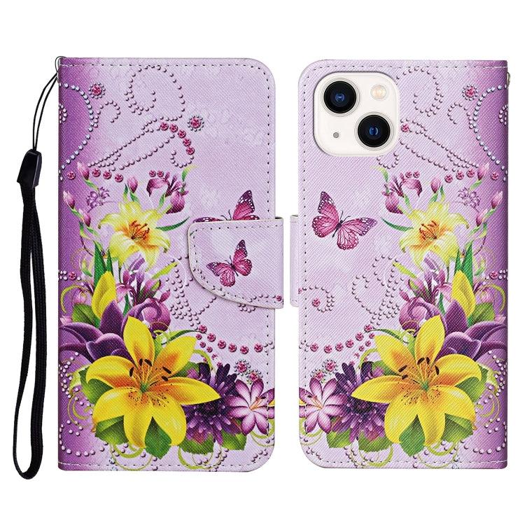 Apple iPhone 15 3D Colored Drawing Flip Leather Phone Case Cover (Yellow Flowers)