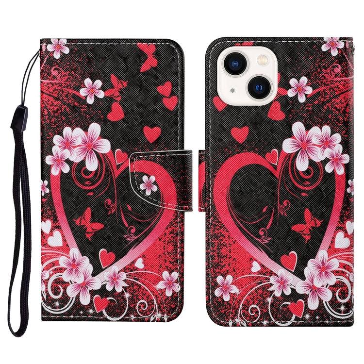 Apple iPhone 15 3D Colored Drawing Flip Leather Phone Case Cover (Red Heart)