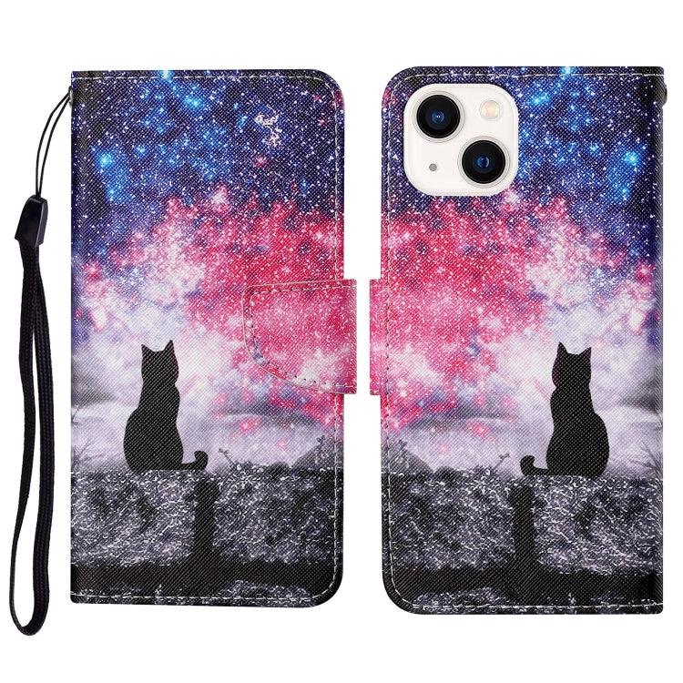 Apple iPhone 15 3D Colored Drawing Flip Leather Phone Case Cover (Star Cat)