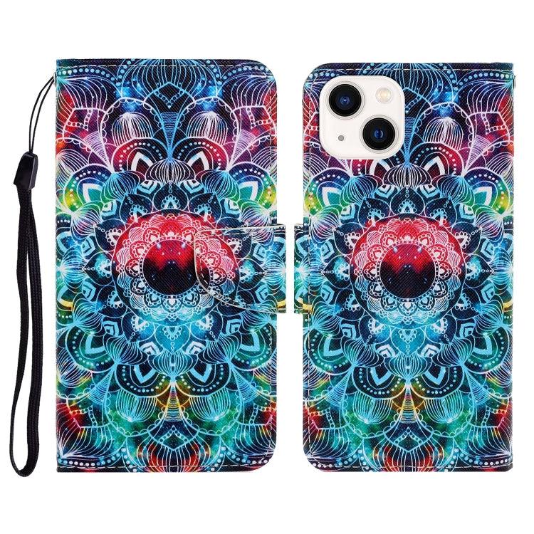 Apple iPhone 15 3D Colored Drawing Flip Leather Phone Case Cover (Mandala)