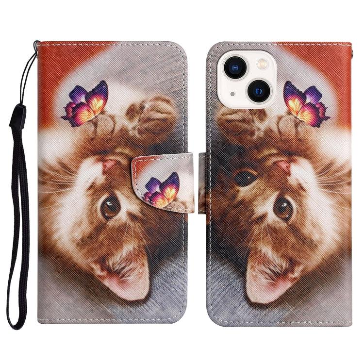 Apple iPhone 15 3D Colored Drawing Flip Leather Phone Case Cover (Butterfly Cat)