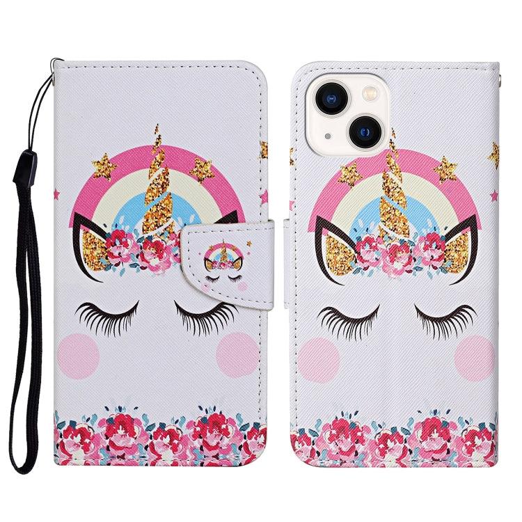 Apple iPhone 15 3D Colored Drawing Flip Leather Phone Case Cover (Crown Unicorn)