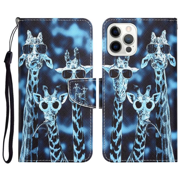 Apple iPhone 15 Pro Max Colored Drawing Leather Phone Case Cover (Giraffes)