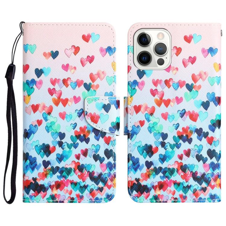 Apple iPhone 15 Pro Max Colored Drawing Leather Phone Case Cover (Heart)