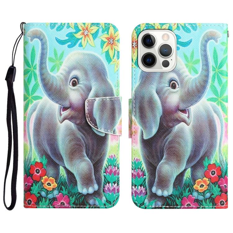 Apple iPhone 15 Pro Max Colored Drawing Leather Phone Case Cover (Elephant)