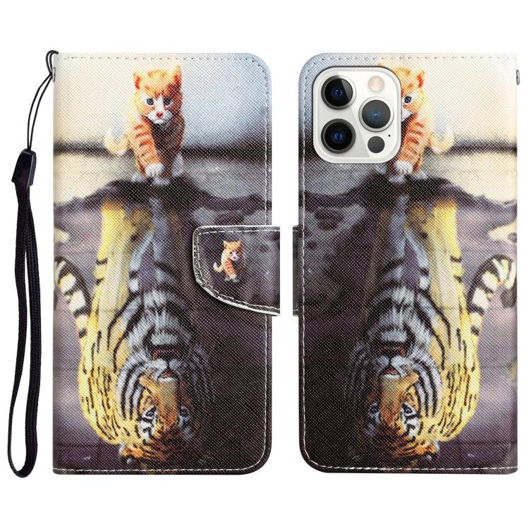 Apple iPhone 15 Pro Max Colored Drawing Leather Phone Case Cover (Tiger)