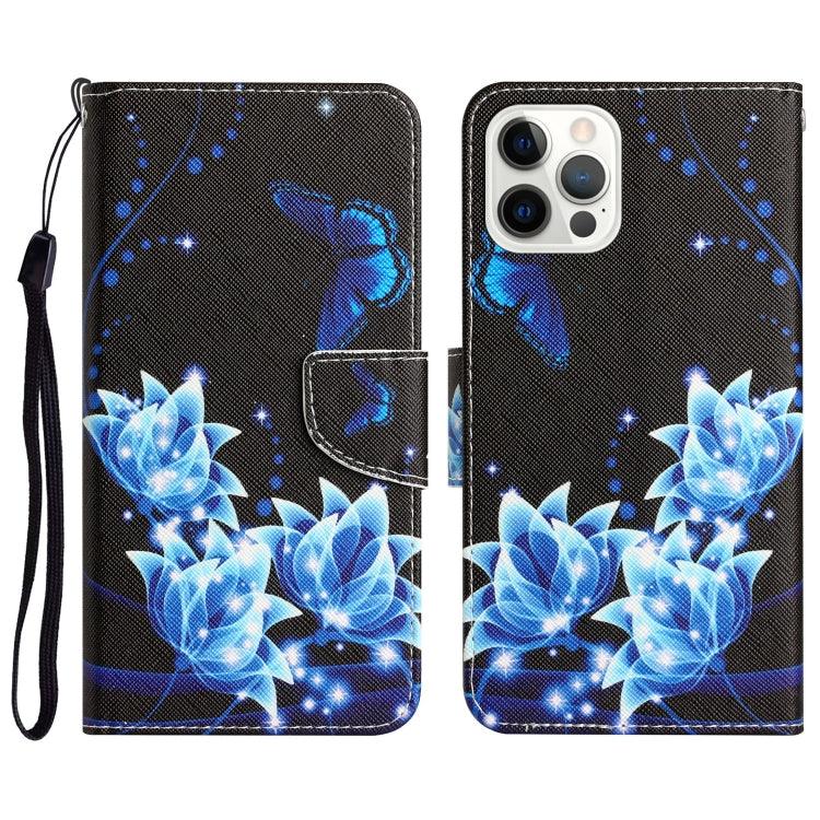 Apple iPhone 15 Pro Max Colored Drawing Leather Phone Case Cover (Blue Butterfly)