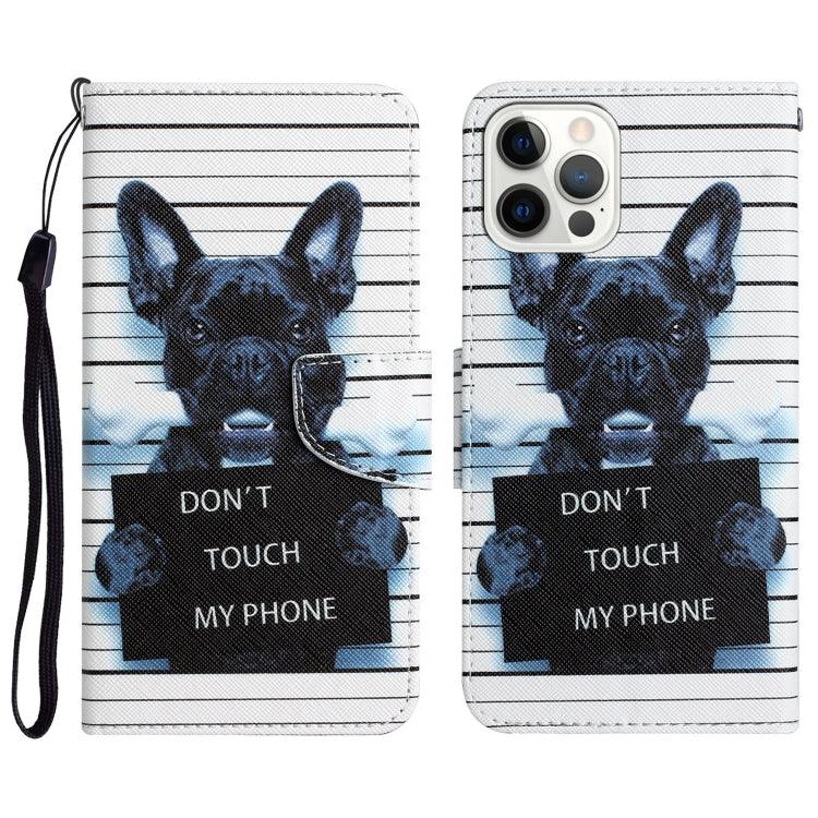 Apple iPhone 15 Pro Max Colored Drawing Leather Phone Case Cover (Black Dog)