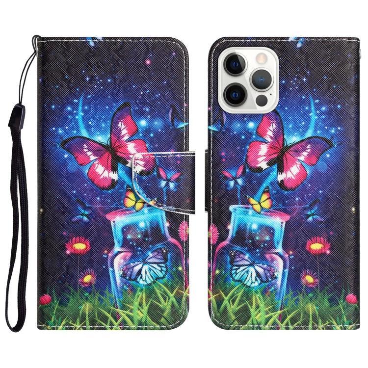 Apple iPhone 15 Pro Max Colored Drawing Leather Phone Case Cover (Bottle Butterfly)