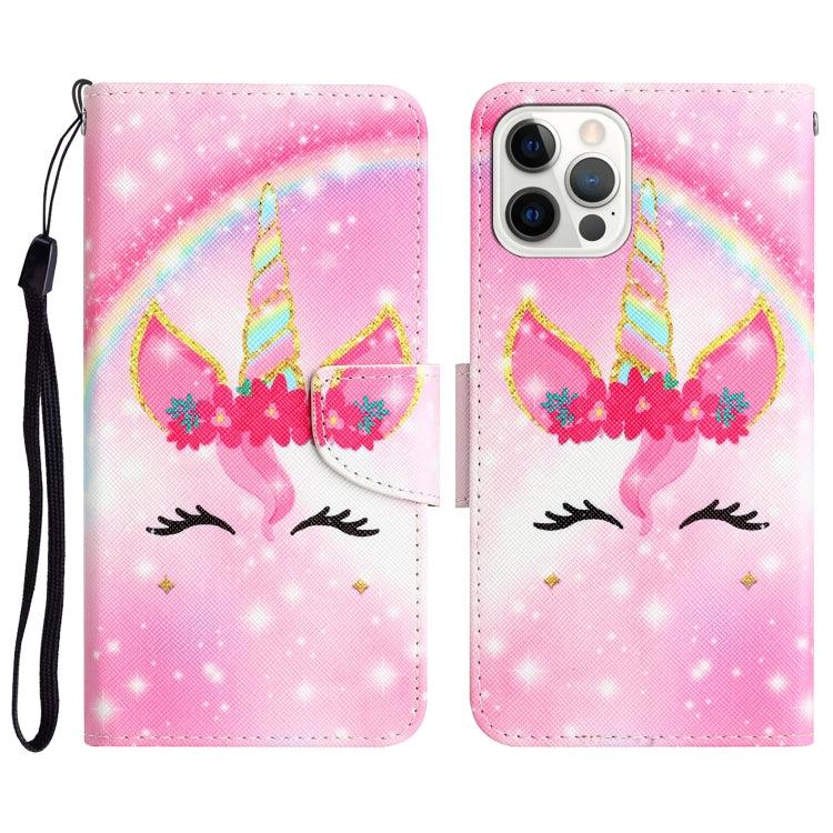 Apple iPhone 15 Pro Colored Drawing Leather Phone Case Cover (Unicorn)