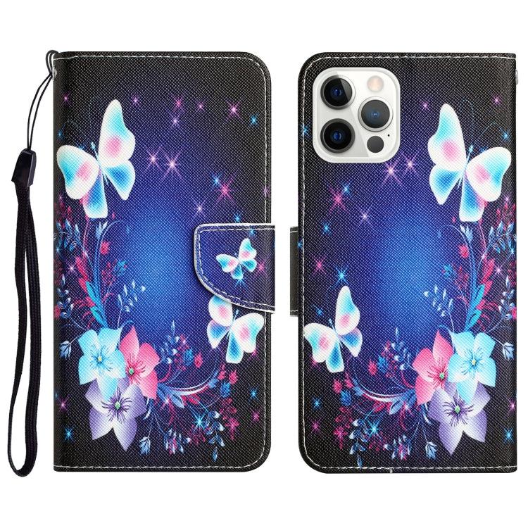 Apple iPhone 15 Pro Colored Drawing Leather Phone Case Cover (Butterfly)