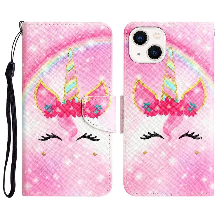 Apple iPhone 15 Colored Drawing Leather Phone Case Cover (Unicorn)