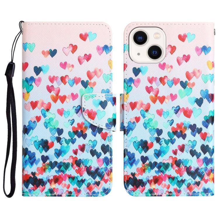 Apple iPhone 15 Colored Drawing Leather Phone Case Cover (Heart)