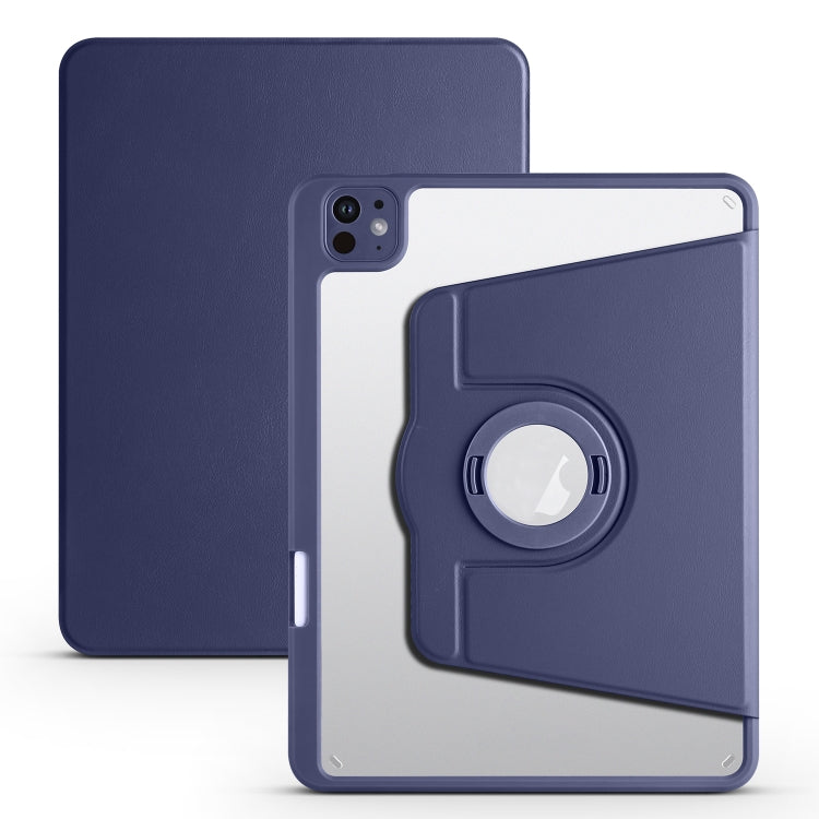 Apple iPad Pro 11 2024 Acrylic 360 Rotation Detachable Leather Tablet Case Cover (Dark Blue)