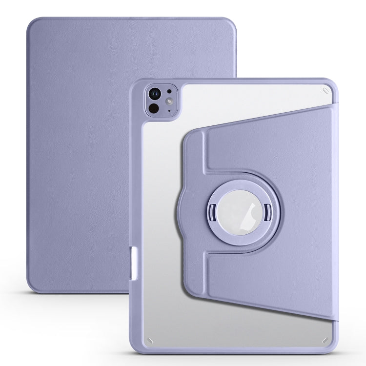 Apple iPad Pro 11 2024 Acrylic 360 Rotation Detachable Leather Tablet Case Cover (Lavender Purple)