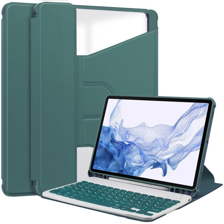 Samsung Galaxy Tab S9 360 Rotation Transparent Smart Leather Case Cover with Keyboard (Dark Green)