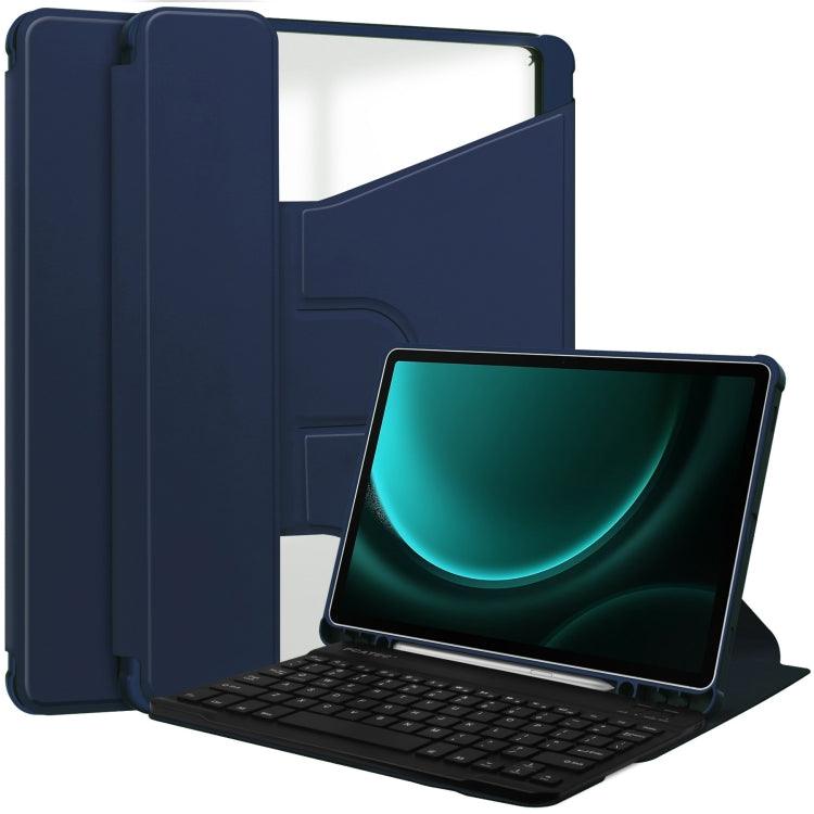 Samsung Galaxy Tab S9 FE+ 360 Rotation Transparent Smart Leather Case Cover with Keyboard (Dark Blue)