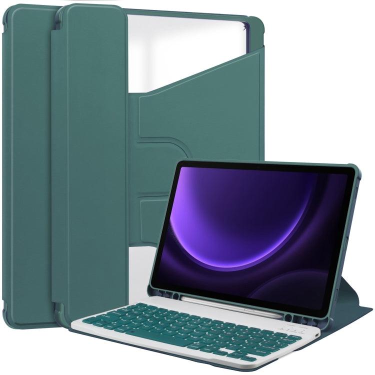 Samsung Galaxy Tab S9 FE 360 Rotation Transparent Smart Leather Case Cover with Keyboard (Dark Green)