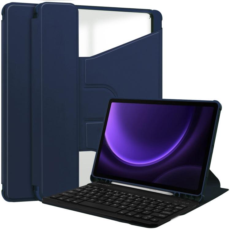 Samsung Galaxy Tab S9 FE 360 Rotation Transparent Smart Leather Case Cover with Keyboard (Dark Blue)