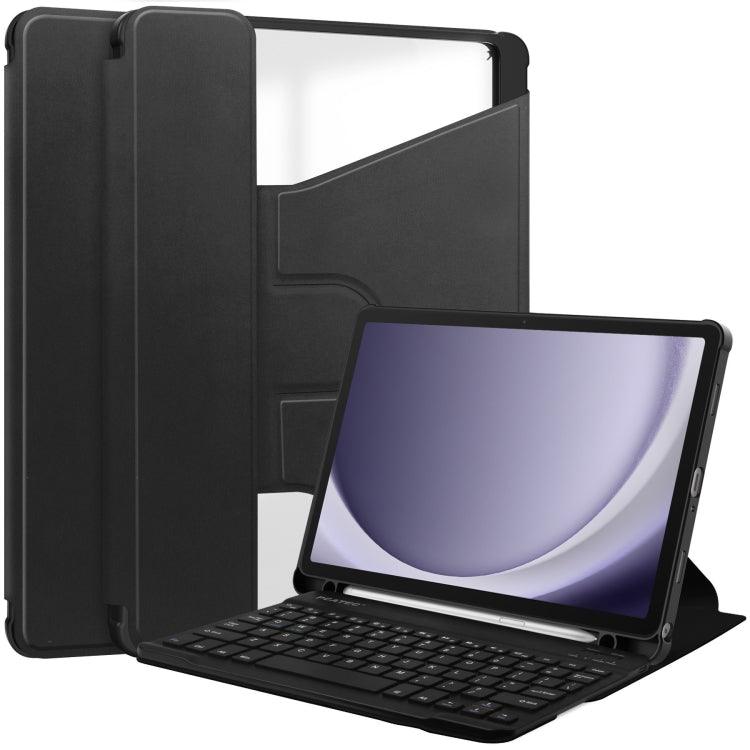 Samsung Galaxy Tab A9+ 360 Rotation Transparent Smart Leather Case Cover with Keyboard (Black)