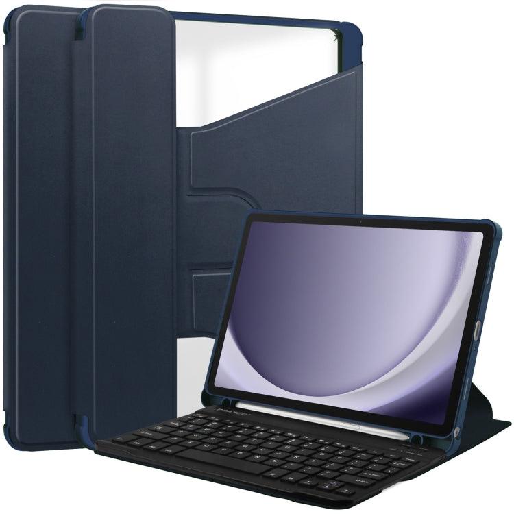 Samsung Galaxy Tab A9+ 360 Rotation Transparent Smart Leather Case Cover with Keyboard (Dark Blue)