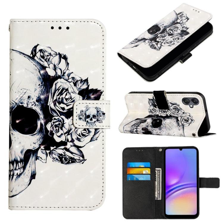 Samsung Galaxy A05 3D Painting Horizontal Flip Leather Phone Case Cover (Skull)