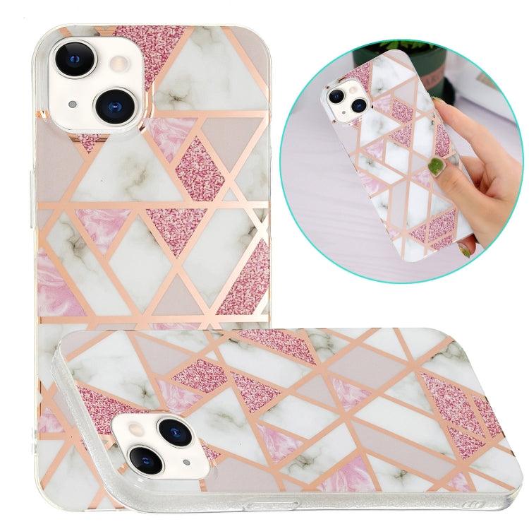 Electroplating Soft TPU Phone Case Cover Apple iPhone 15 (Pink White Rhombus)