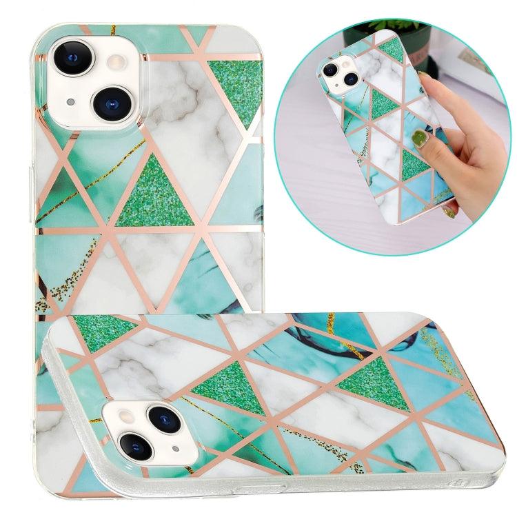 Electroplating Soft TPU Phone Case Cover Apple iPhone 15 (Green White Rhombus)