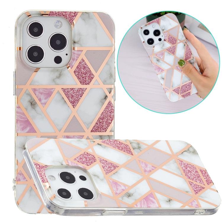 Electroplating Soft TPU Phone Case Cover Apple iPhone 15 Pro (Pink White Rhombus)