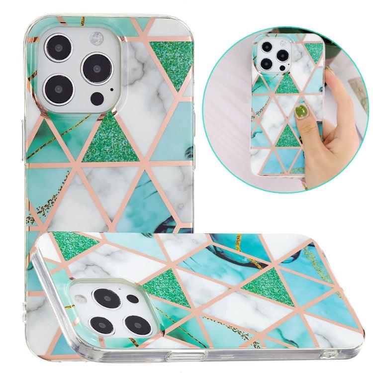 Electroplating Soft TPU Phone Case Cover Apple iPhone 15 Pro (Green White Rhombus)