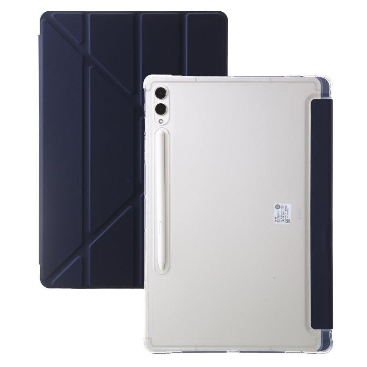 Samsung Galaxy Tab S9 FE Clear Acrylic Deformation Leather Tablet Case Cover (Dark Blue)