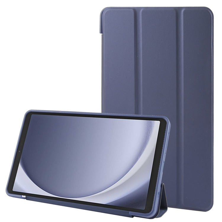Samsung Galaxy Tab A9 Tri-fold Holder Flip TPU Leather Tablet Case - Dark Blue