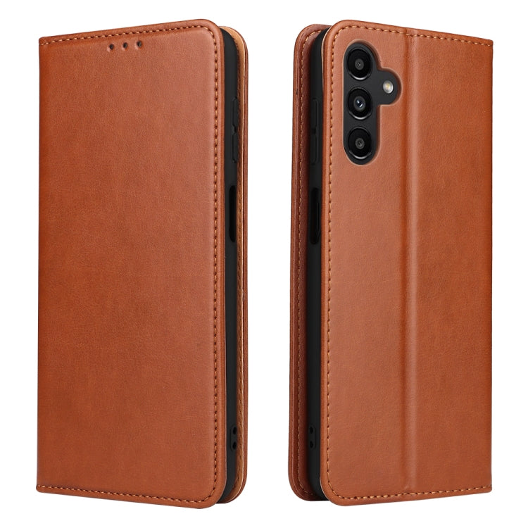 Samsung Galaxy A15 5G Fierre Shann PU Genuine Leather Texture Phone Case Cover (Brown)