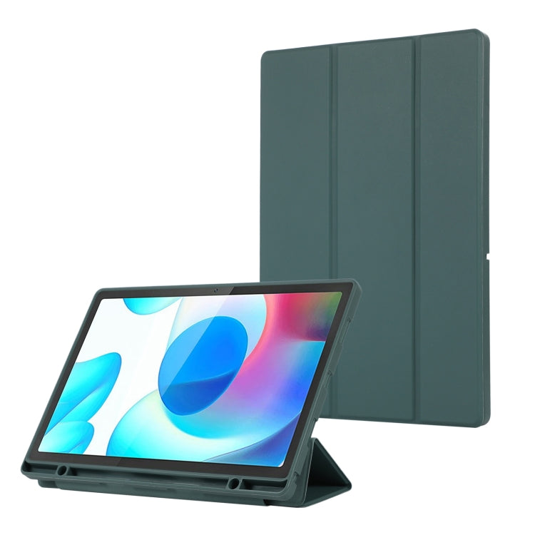 Samsung Galaxy Tab A9+ 3-Fold Dark Green TPU Leather Tablet Case Cover with Pen Slot