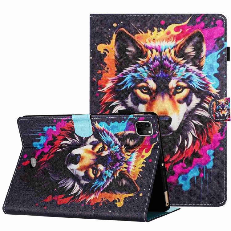 Apple iPad 11 Pro 2020 / Air 4 10.9 Painted Pattern Stitching Smart Leather Tablet Case Cover (Colorful Wolf)