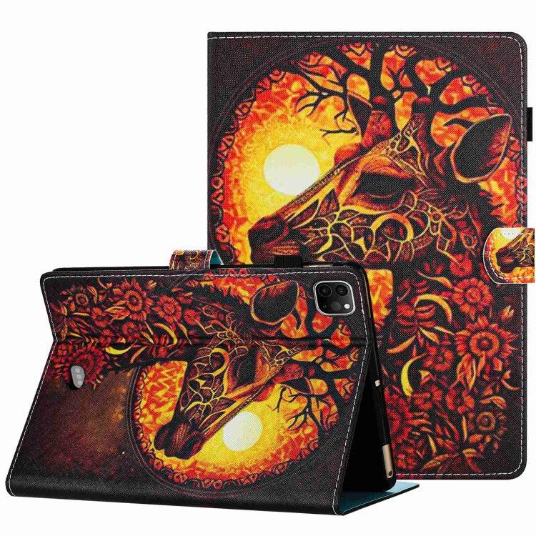 Apple iPad 11 Pro 2020 / Air 4 10.9 Painted Pattern Stitching Smart Leather Tablet Case Cover (Flower Deer)