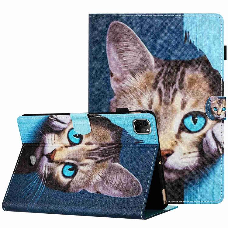 Apple iPad 11 Pro 2020 / Air 4 10.9 Painted Pattern Stitching Smart Leather Tablet Case Cover (Blue Cat)