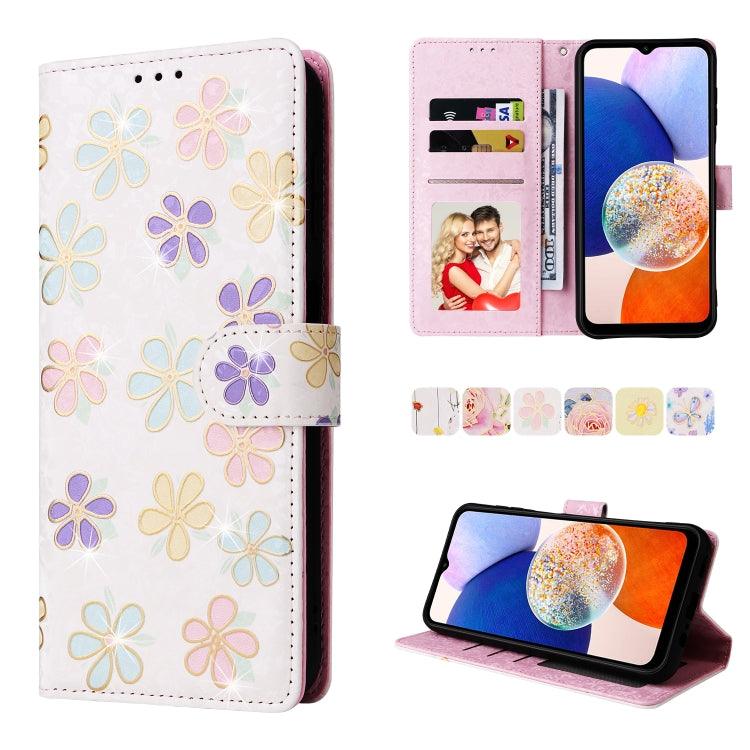 Samsung Galaxy A15 5G Bronzing Painting RFID Leather Case Cover (Bloosoming Flower)