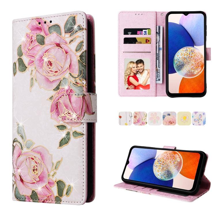 Samsung Galaxy A15 5G Bronzing Painting RFID Leather Case Cover (Rose Flower)