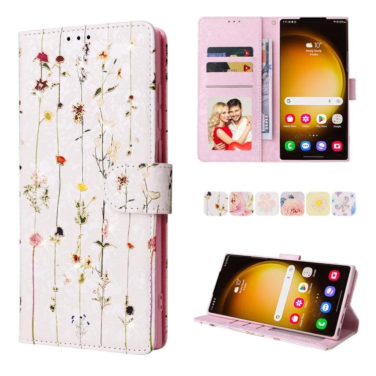 Samsung Galaxy S24 Ultra 5G Bronzing Painting RFID Leather Case Cover (Dreid Flower World)